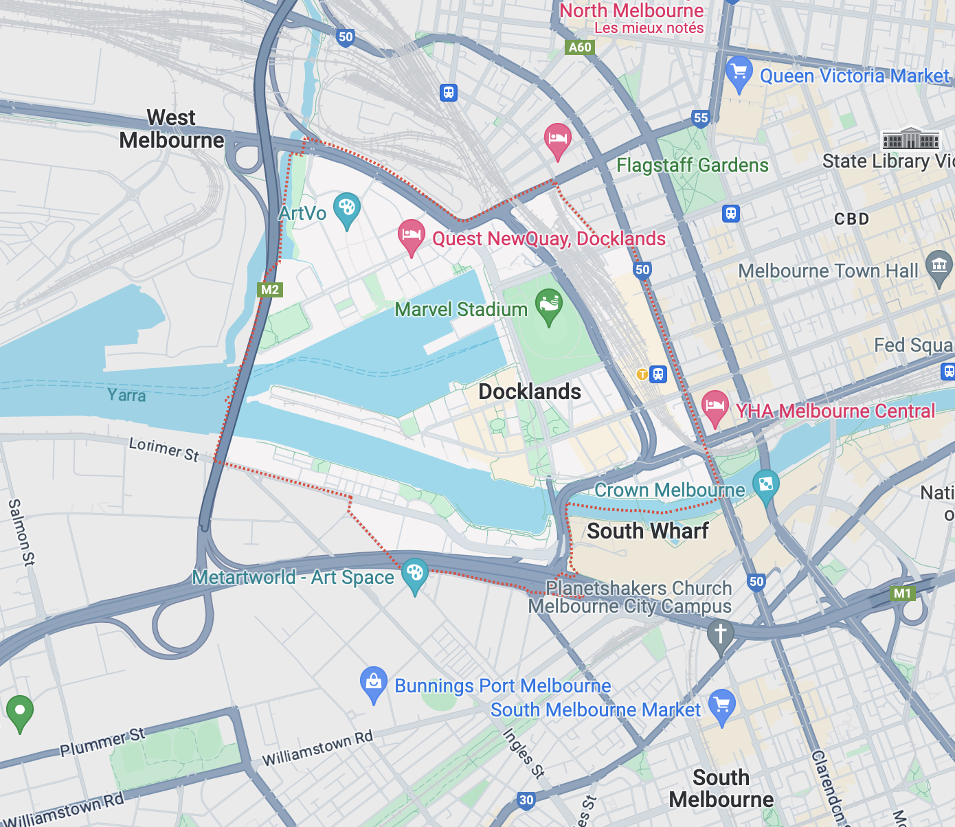 Docklands map area